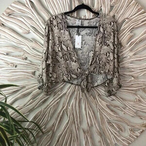 Shade & Shore Cover up Beach Blouse Animal Print Tie front 5